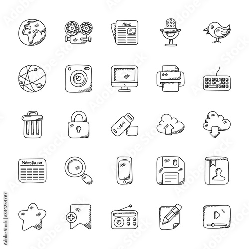  Media Icons Doodle Collection 