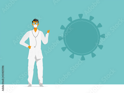 Doctor con la mascherina presenta gli sviluppi sulla ricerca del virus
