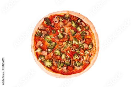 Pizza with veggie vegetables top view, isolate