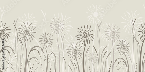 Seamless dandelion pattern, vector seamless background with hand drawn plants and seeds