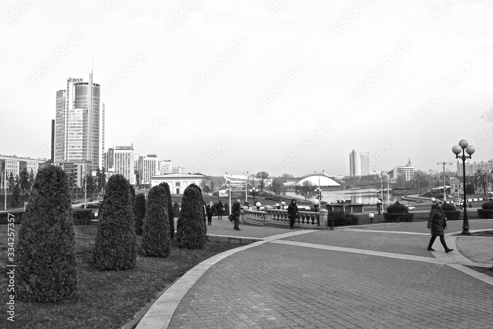 Fototapeta premium Minsk, Belarus - 29.03.2020: Minsk Upper Town, historical city center