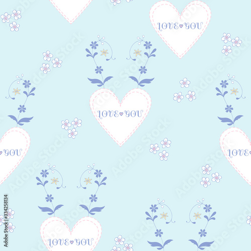 Seamless Floral Vector Pattern with hearts and small romantic flowers for decoration, textile, print, stationery, fabric