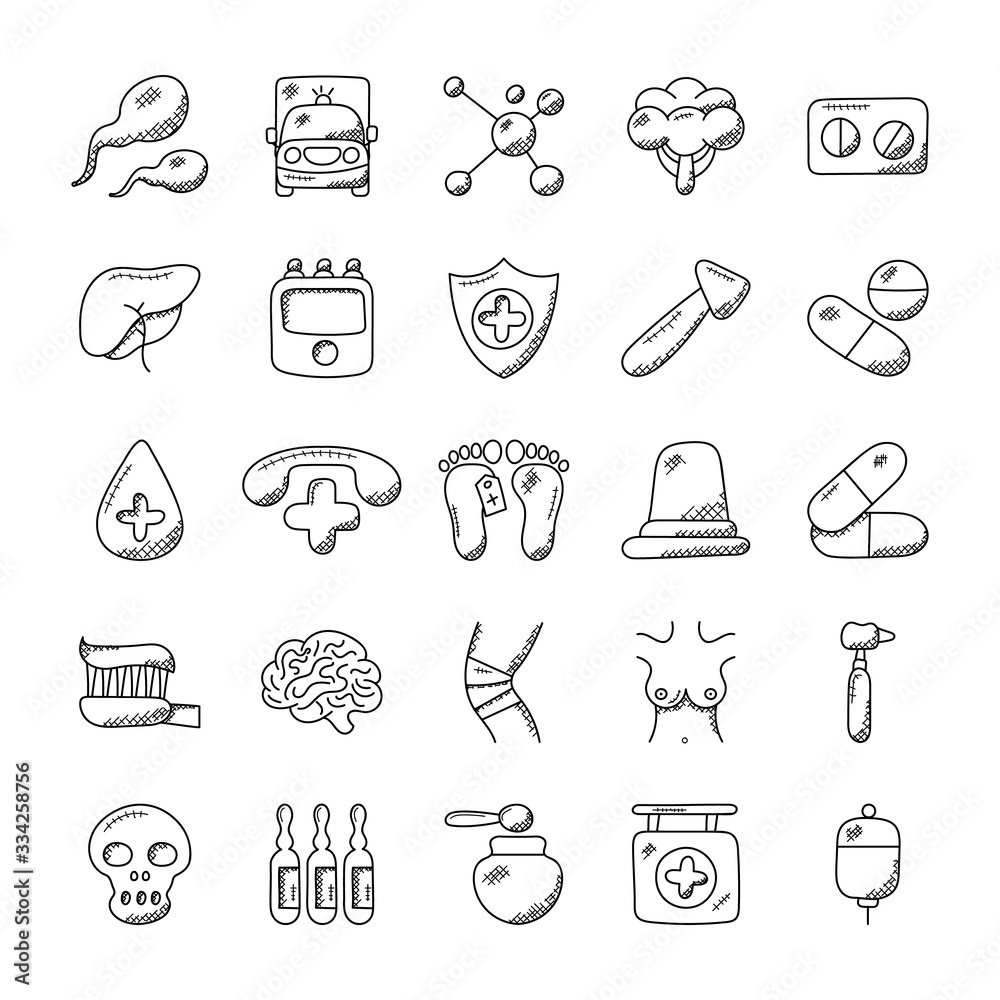Medical and Health Doodle Icons Set Medical and Health Doodle Icons Set