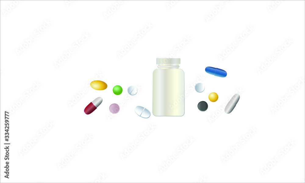 Set of various medical pills and bottle for use in medicine in pharmacies and shops. Vector illustration Set of various medical pills and bottle for use in medicine in pharmacies and shops. Vector illustration