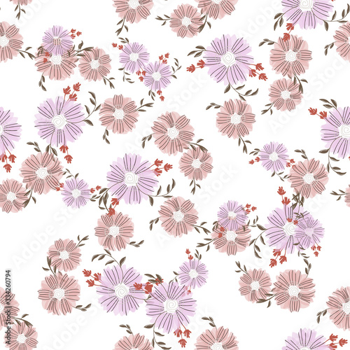 Seamless pattern with abstract flowers. Creative color floral surface design. Vector