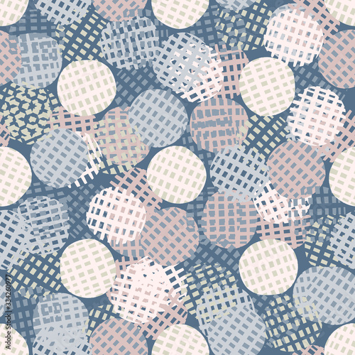 Seamless circle dot shape pattern design. Neutral pastel color in fresh paper cut out style. Hand drawn playful texture light background. Wallpaper home decor swatch. Modern stationery all over print