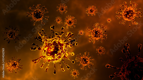 фотографія Group of virus cells. 3D illustration of Coronavirus cells