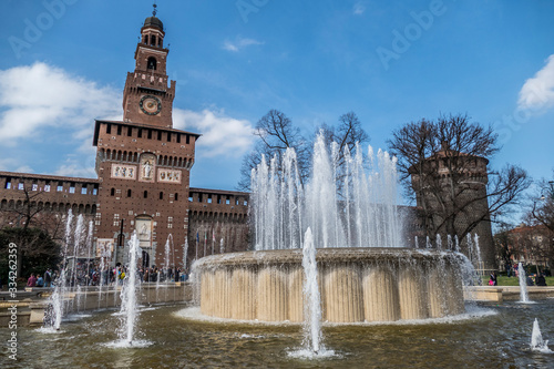 Castello Sforzesco in Milano with a beautiful fountain