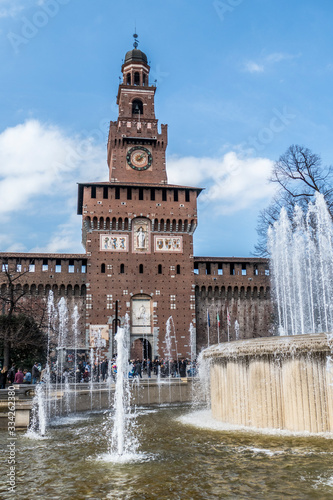 Castello Sforzesco in Milano with a beautiful fountain