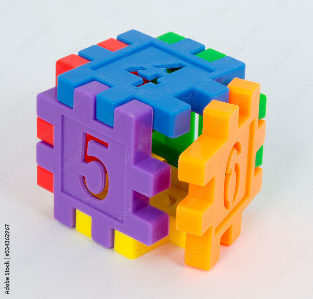Colorful toy cube of numbers with white background