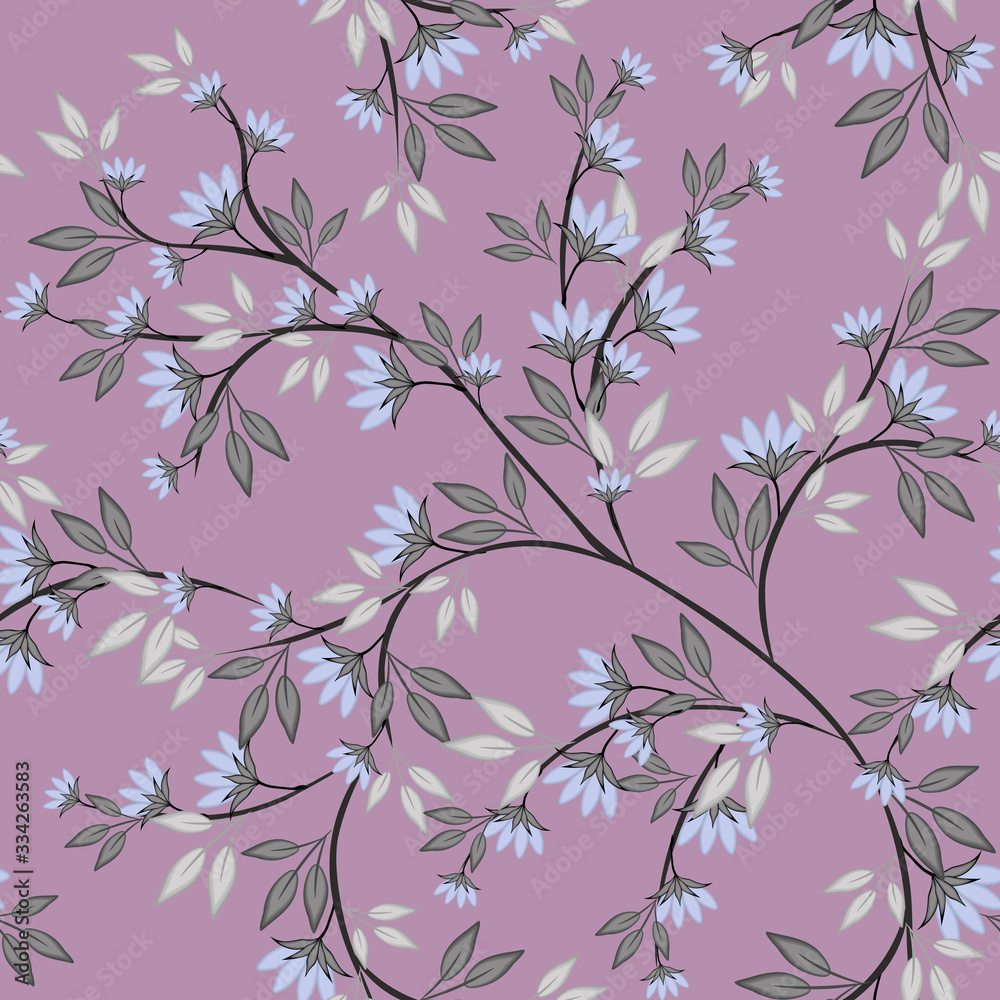 Vector seamless pattern with small flowers on branch. Liberty style floral  wallpapers. Abstract botanical background, natural ornament. Lilac and blue  color. Repeat design for tileable print, textile Stock Vector | Adobe Stock