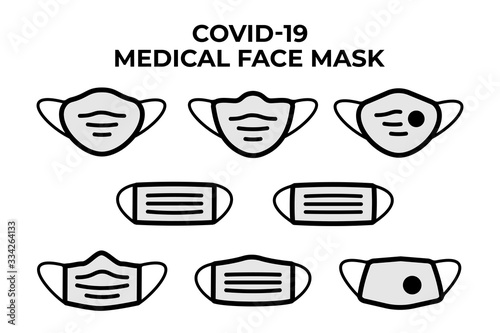 Protection face mask for prevention coronavirus or pollution. Covid-19 face mask icon collection. Vector and illustration.