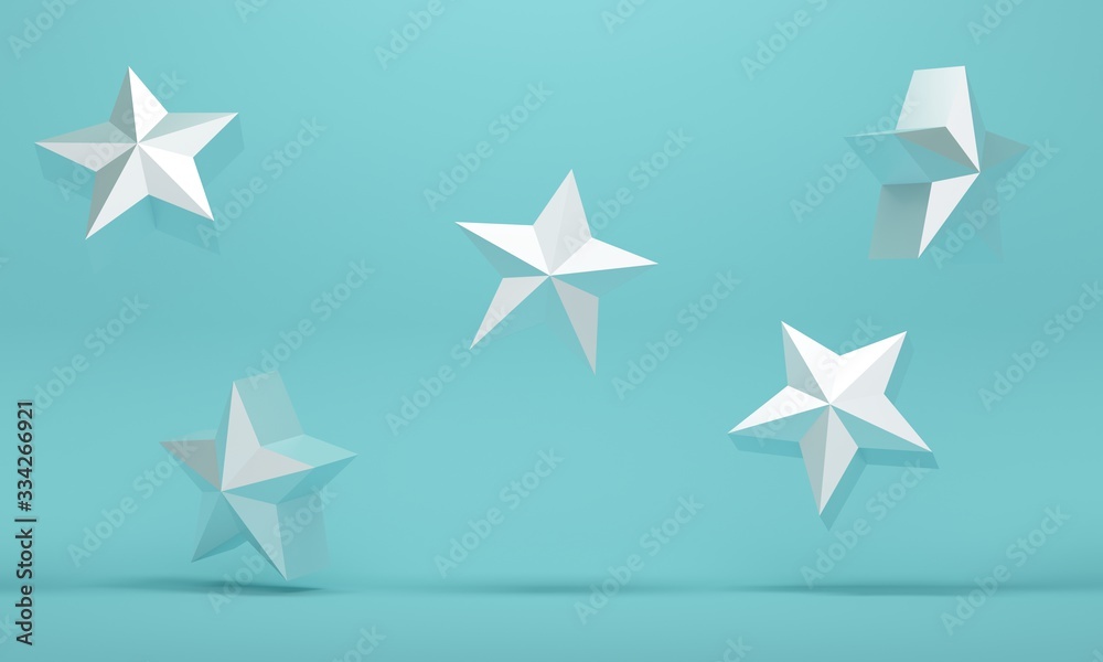 Blue abstract background with silver flying stars. 3d rendering