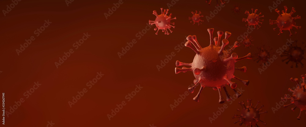 Coronavirus outbreak and coronaviruses influenza background pandemic medical health risk concept 3D render red right