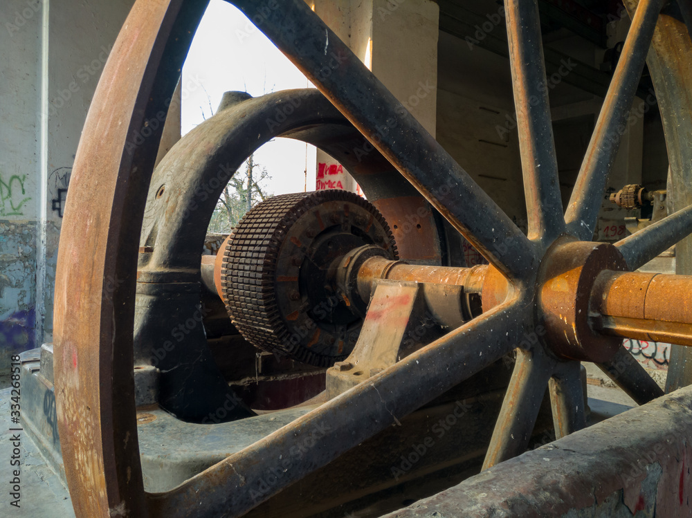 Turbines for generating electricity in one of the largest hydro power plants in the Balkans collapses, built in 1899, vandalized with graffiti. Turbines for generating electricity in one of the largest hydro power plants in the Balkans collapses, built in 1899, vandalized with graffiti.