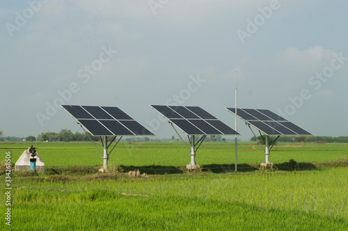 solar panels produce electric which can run submerge water pump for irrigation of water in agricultural field
