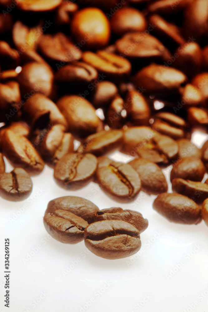 Roasted coffee beans on a table