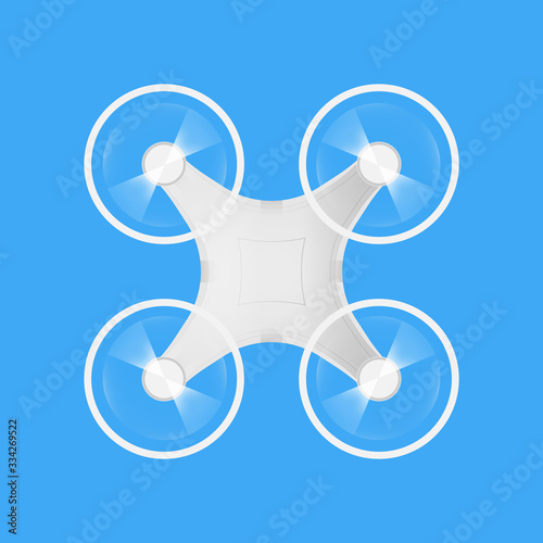White drone symbol on blue isolated background.