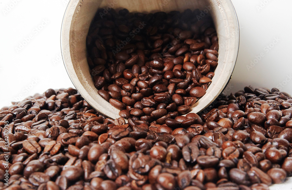 Roasted coffee beans on a table