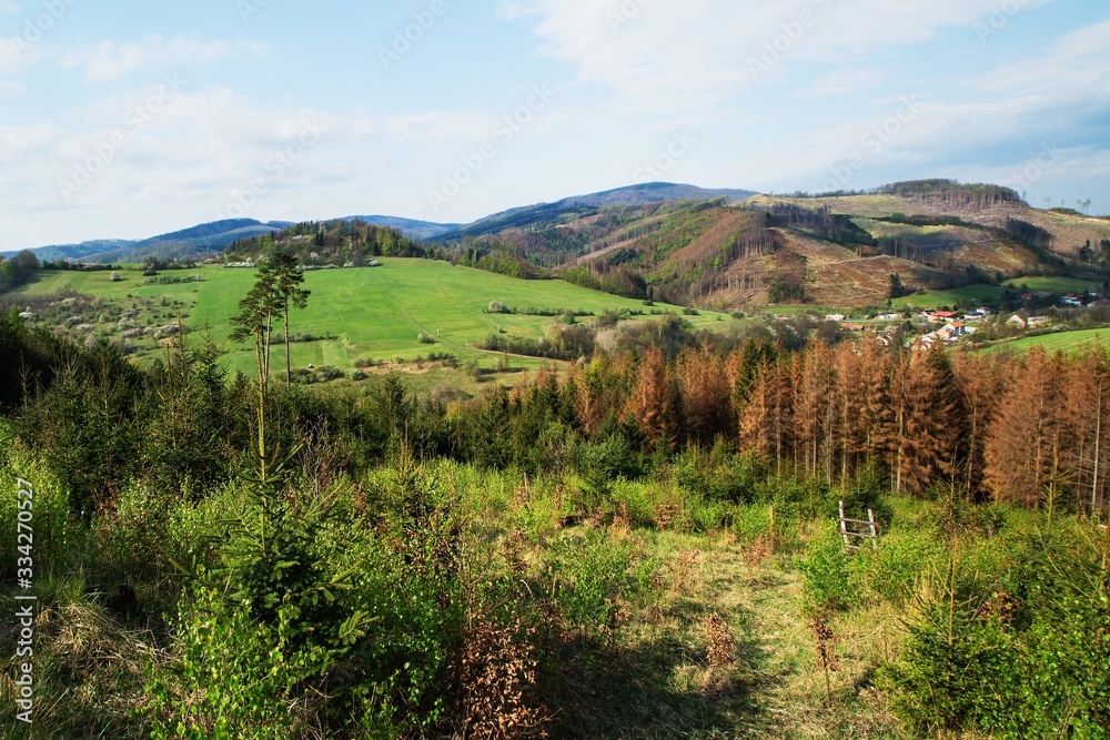 Naklejka premium Rajnochovice. View from the hillside of Klinec. Hostyn hills. Czechia. Europe.