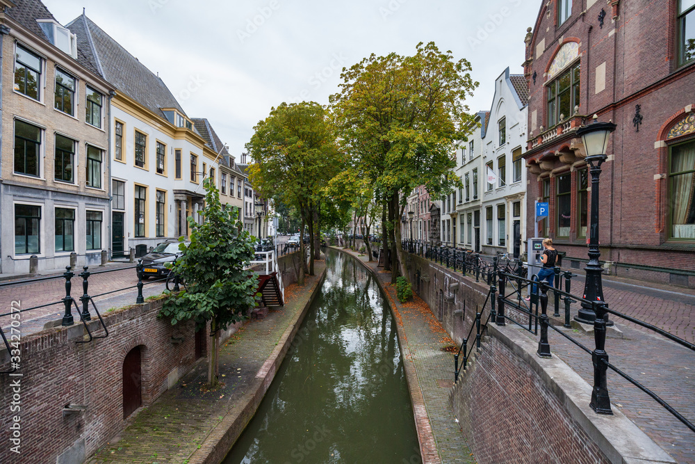 Utrecht / Netherlands - September 2016: Canal in the historical center of Utrecht