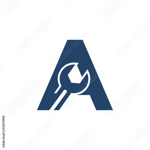 Letter A Wrench Logo Design. Handyman Repair Service. Technology Construction Industry Vector Icon