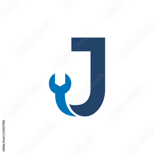 Letter J Wrench Logo Design. Handyman Repair Service. Technology Construction Industry Vector Icon