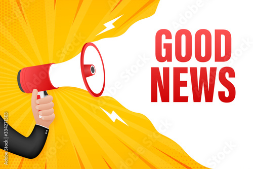 Hand Holding Megaphone with good news. Megaphone banner. Web design. Vector stock illustration.