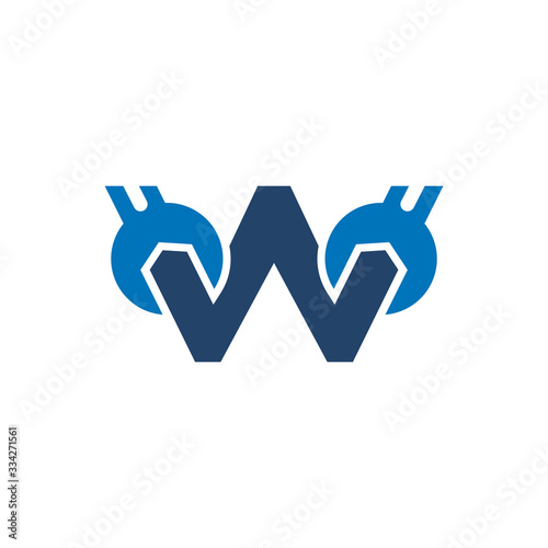 Letter W Wrench Logo Design. Handyman Repair Service. Technology Construction Industry Vector Icon