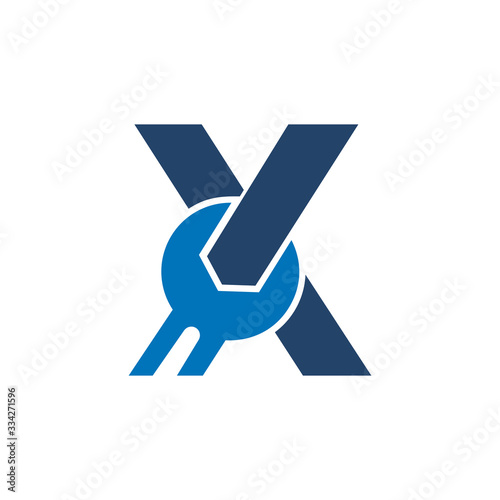 Letter X Wrench Logo Design. Handyman Repair Service. Technology Construction Industry Vector Icon