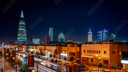 Riyadh, Saudi Arabia, Al_Tahlia Street, Tahlia Street, Faisalia Tower, Al Faisaliah Tower – Riyadh Towers, Landscape at night, Riyadh Streat at night, Prince Muhammad Bin Abdulaziz Road photo