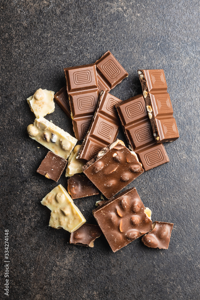 Milk chocolate bars. Dark nut chocolate Milk chocolate bars. Dark nut chocolate