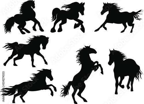 Image of silhouettes in different horse poses. Vector image. EPS10