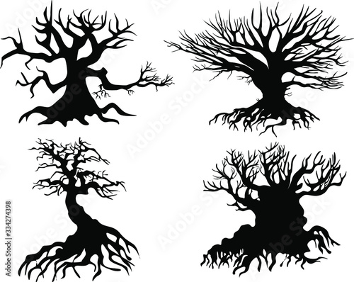 the image of the silhouettes of trees guarded without foliage, having a terrifying look. Vector image. EPS10
