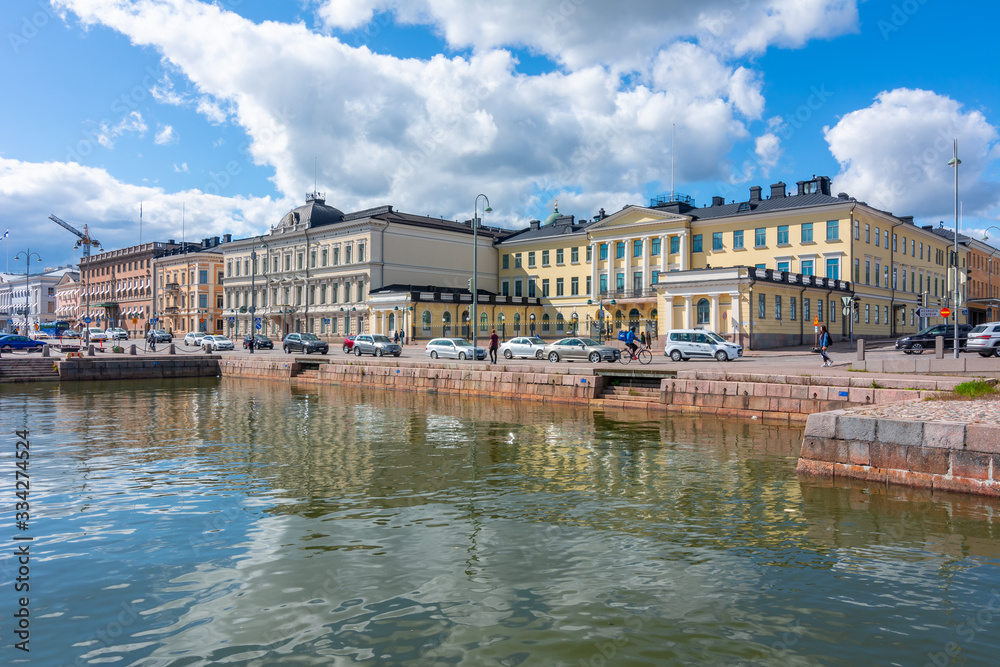 Helsinki, Finland - June 2019: Helsinki embankment near Market square