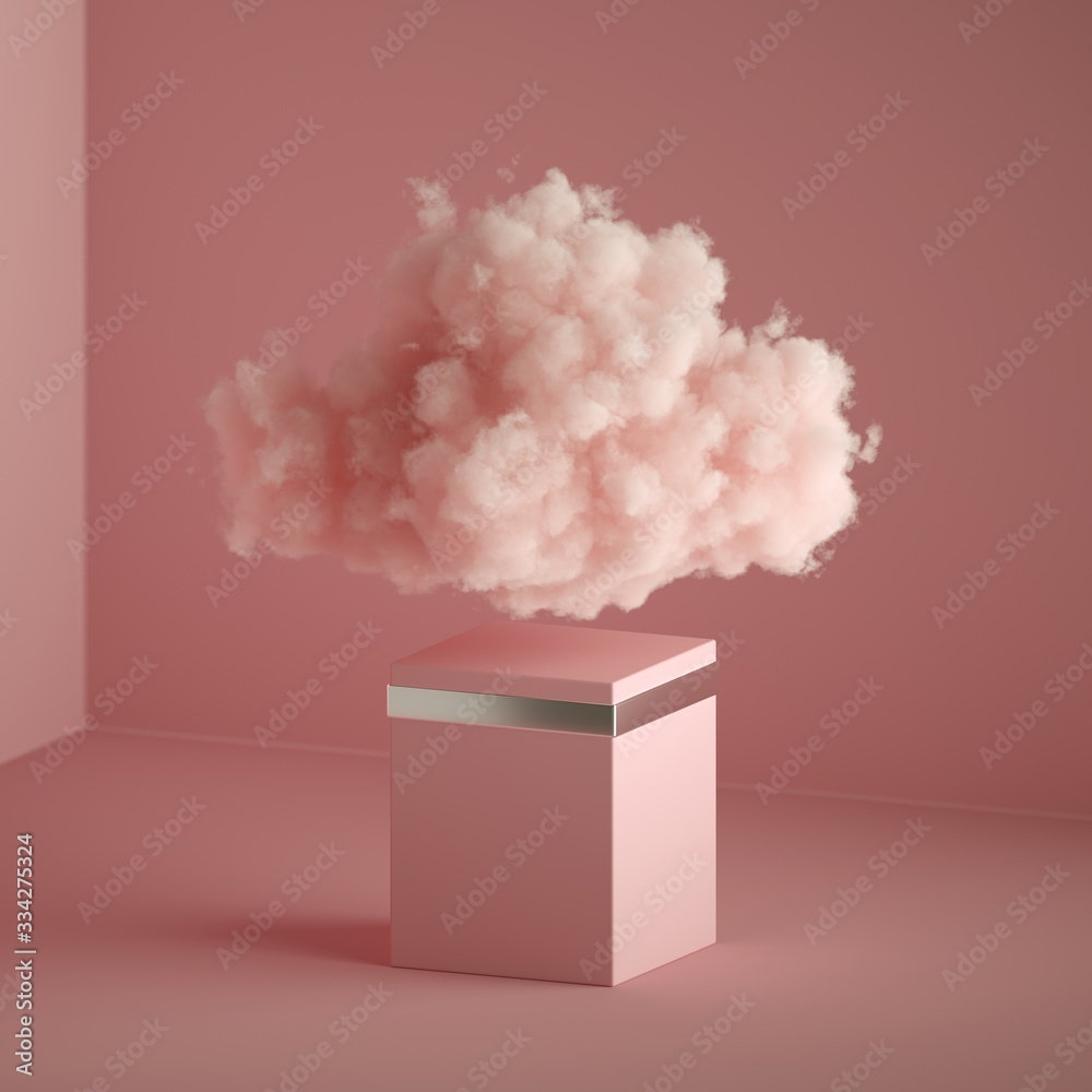 3d render, abstract pink fantasy background. Cloud floating above the