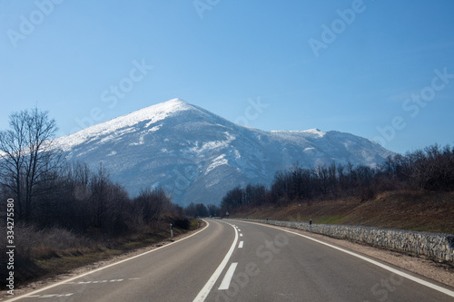 Rtanj mountain in Serbia with peak covered with snow © Milan