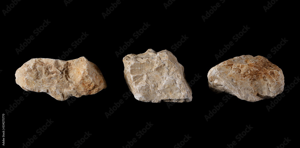 Set yellow white rock isolated on black background and texture, clipping path