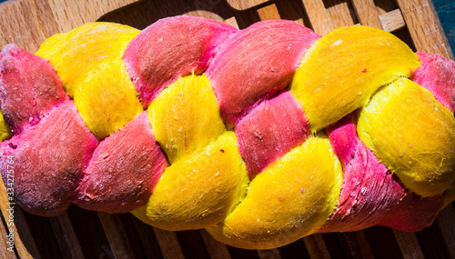 Colorful bread baked in yellow and pink colour.