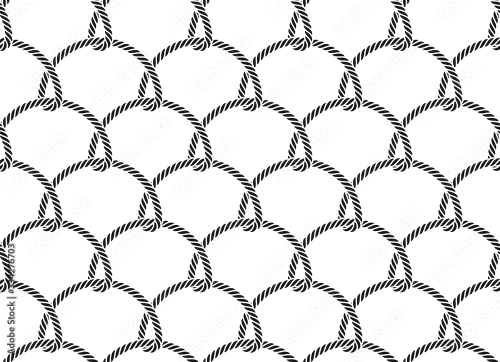 Fototapeta premium Vector rope, fishing net, seamless. White background.
