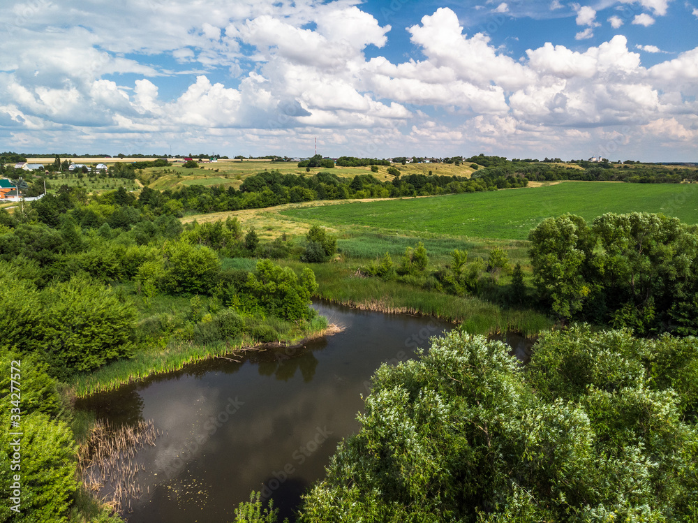 Picturesque summer countryside landscape in Russia from a height