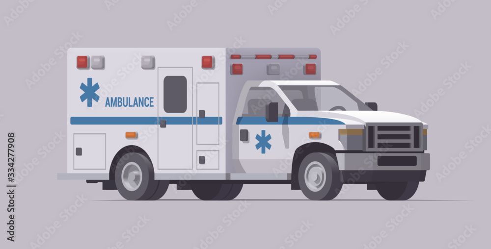 Fototapeta premium Ambulance emergency truck. Vector rescue car. Isolated illustration