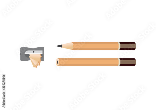 Pencil sharpener with two pencil isolated on white. Vector illustration.