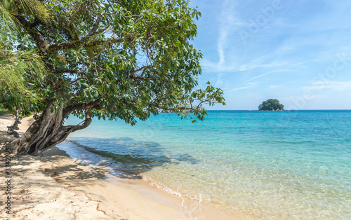 Beach with green tree and blue skies © mawardibahar