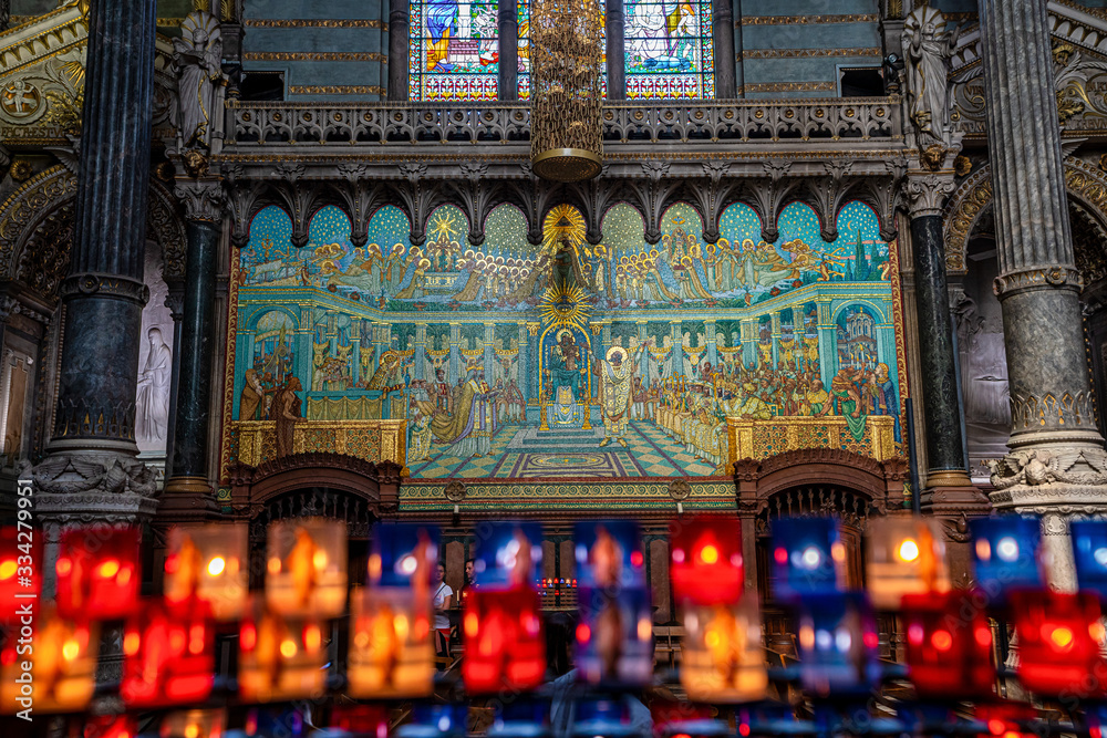 Obraz premium Inside the Basilica of Notre-Dame of Fourviere in Lyon, France, Europe