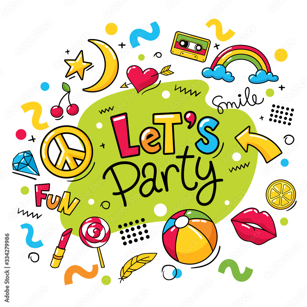 Summer party vector design with summer symbols and text Summer party vector design with summer symbols and text