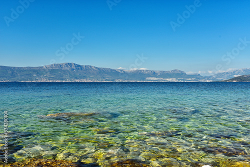 Beautiful landscape with crystal clear water of Adriatic from Ciovo island near Trogir city  Croatia. Near  adriatic.