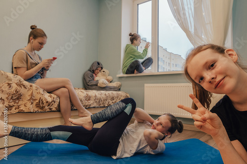 Bild auf Leinwand Female teenage with split personality at home