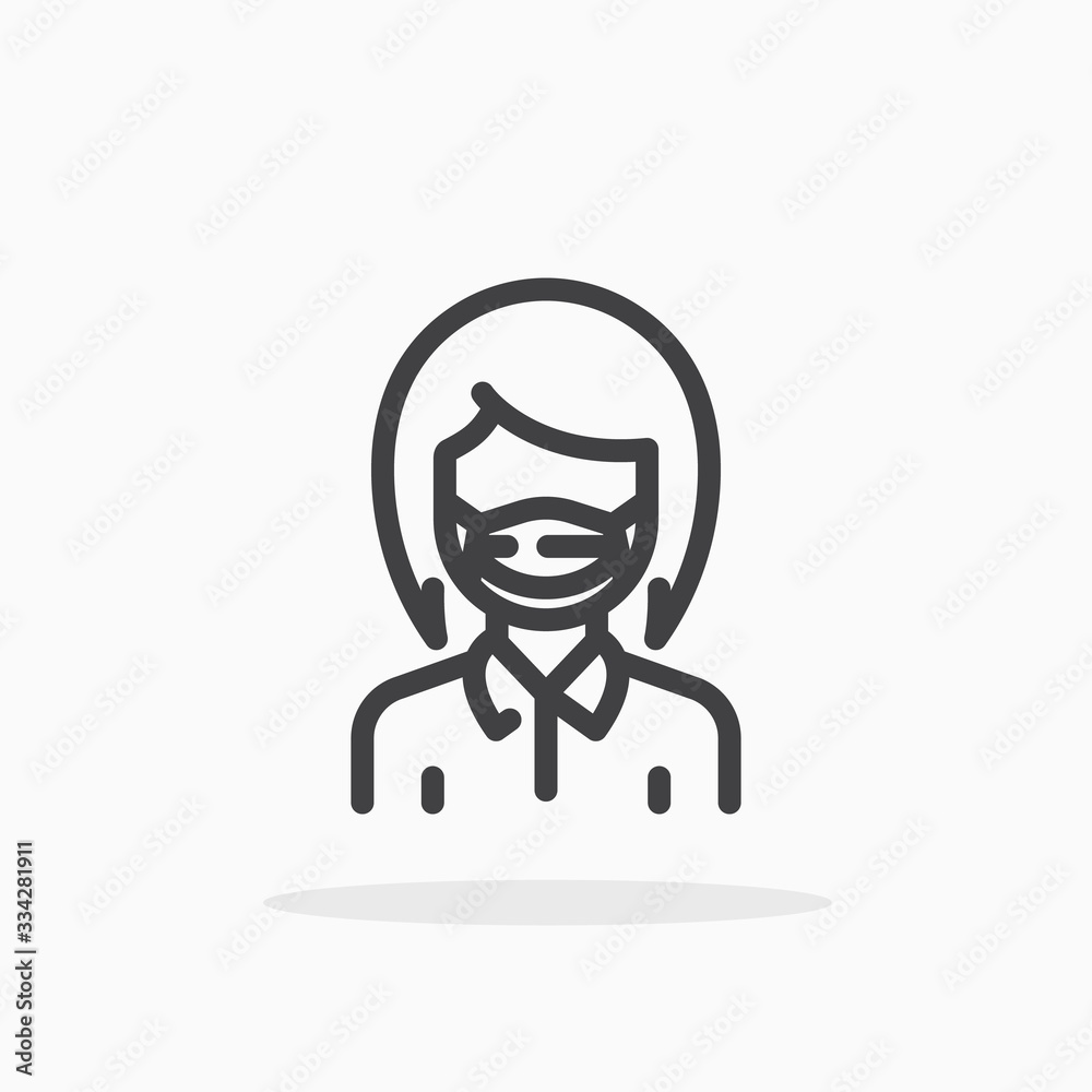 Woman in flu mask icon in line style. Editable stroke.