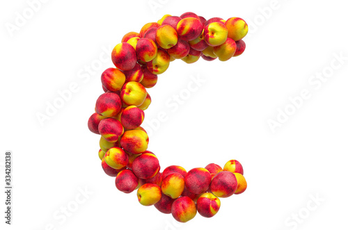 Letter C from nectarines or peaches  3D rendering